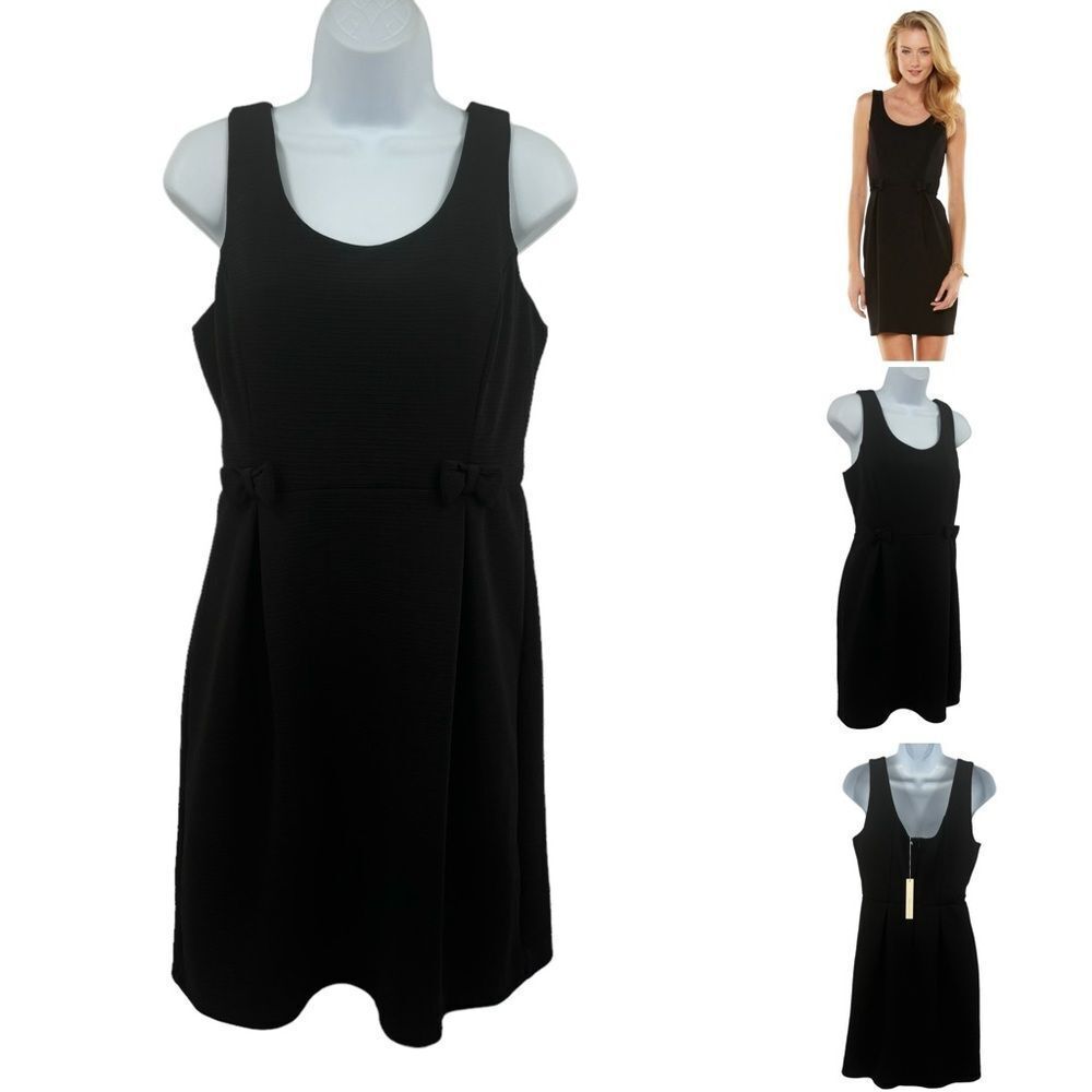 LC Lauren Conrad Bow Textured Little Black Pleated Dress